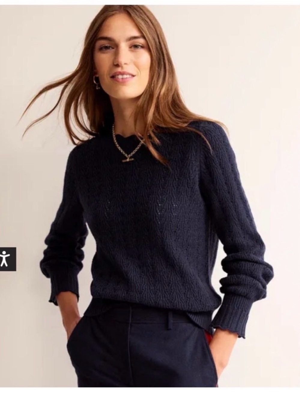 Boden Navy Cable-Knit Crewneck Sweater